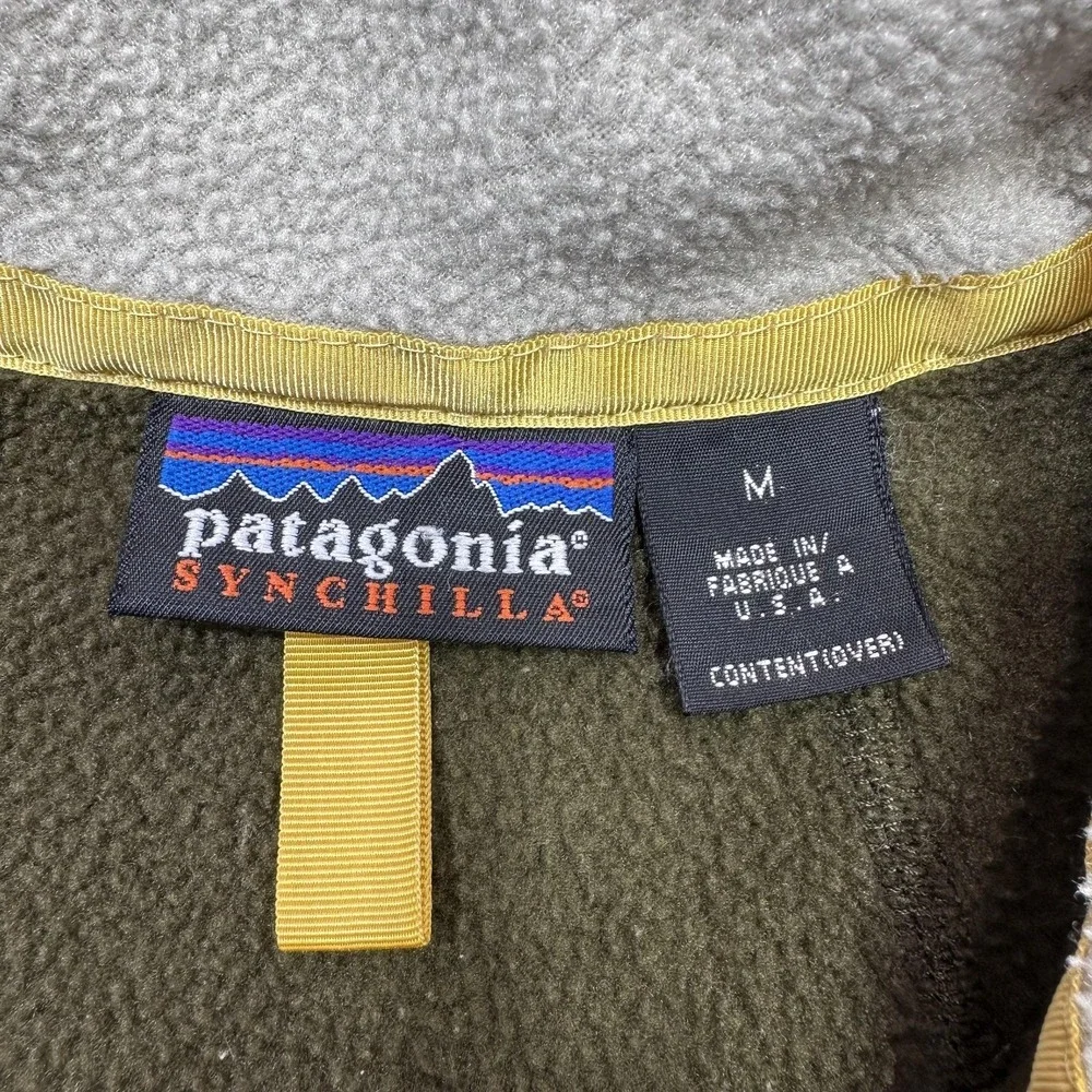 Vintage Patagonia Synchilla Jacket Women Medium Brown Green Zip Pockets 2000 USA